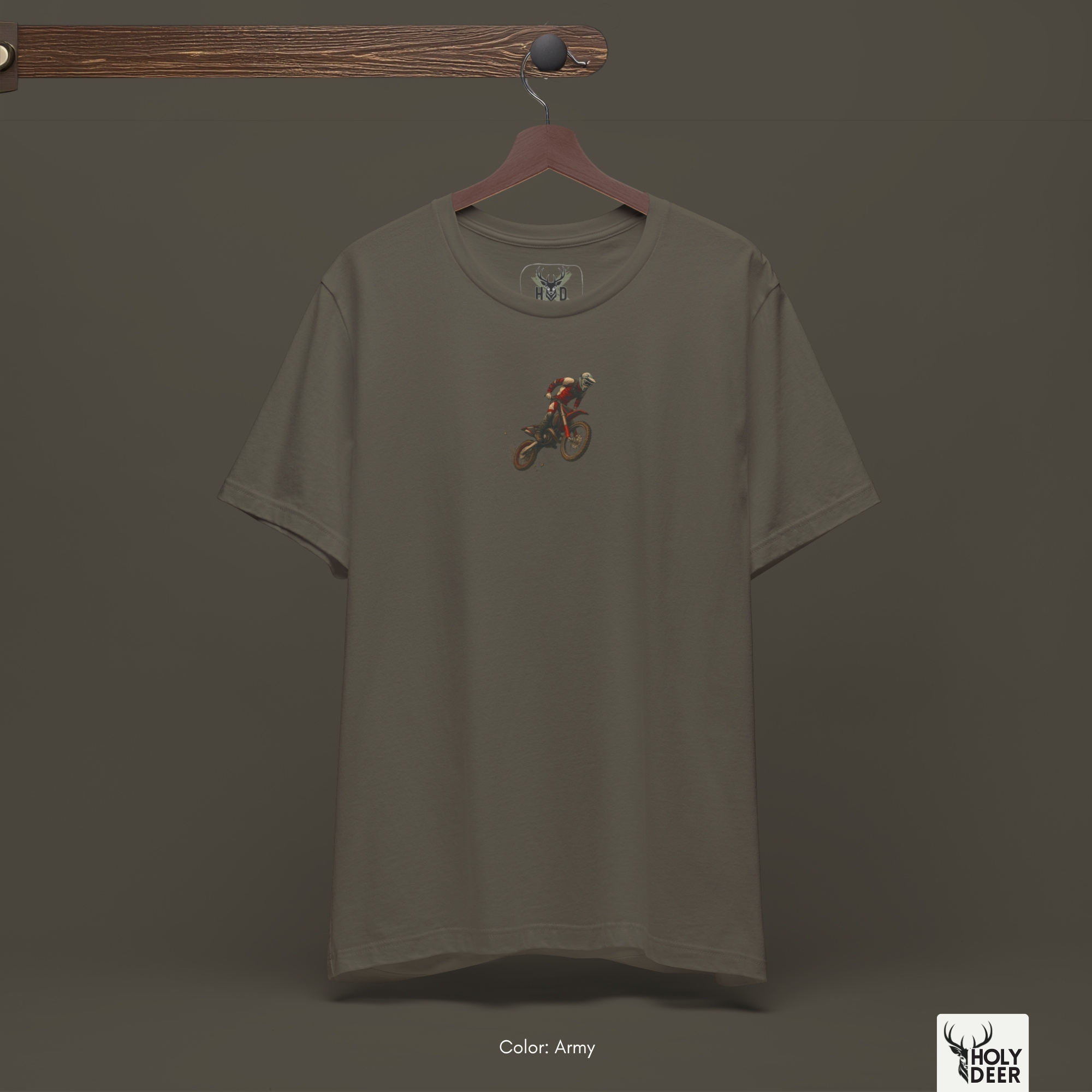Modern brutalist desert architecture outdoor lifestyle model wearing the off-centered Motocross Shirt from Holydeer Clothing, standing as a high-end off road streetwear statement matching elite desert racing tee trends.