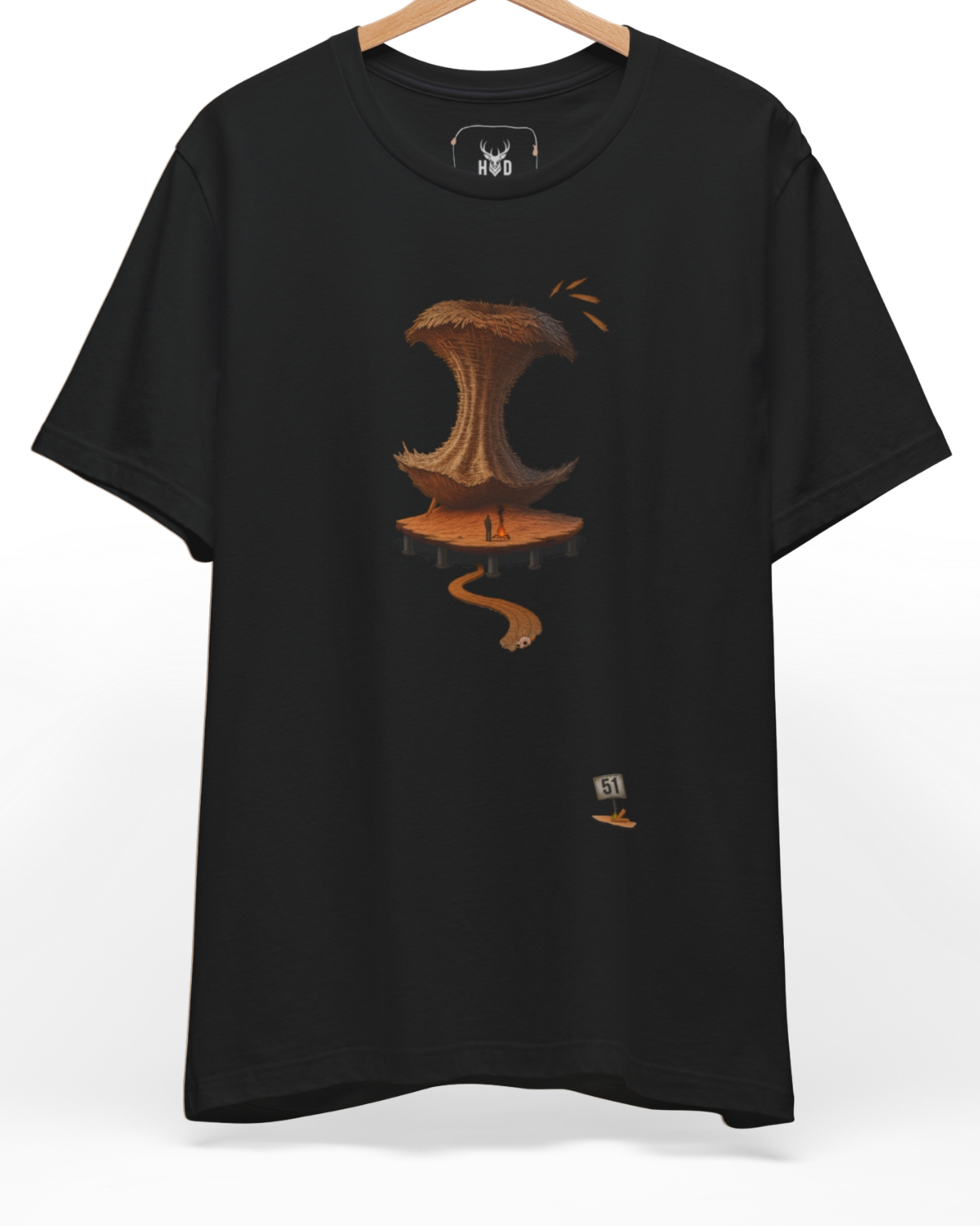 Premium Area 51 Tshirt displaying a high-detail dystopian tee organic tower layout and apocalyptic tee concept on a heavy black graphic canvas, designed by Holydeer Clothing.