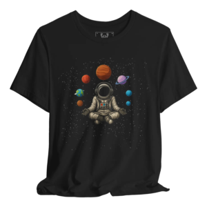 Astronaut graphic t-shirt depicting a colorful space adventure design. Ideal for dreamers and science lovers, this tee showcases planets, galaxies, and cosmic elements for those who cherish outer space themes. Perfect for men and women who enjoy trendy graphic tees and appreciate vintage space designs.