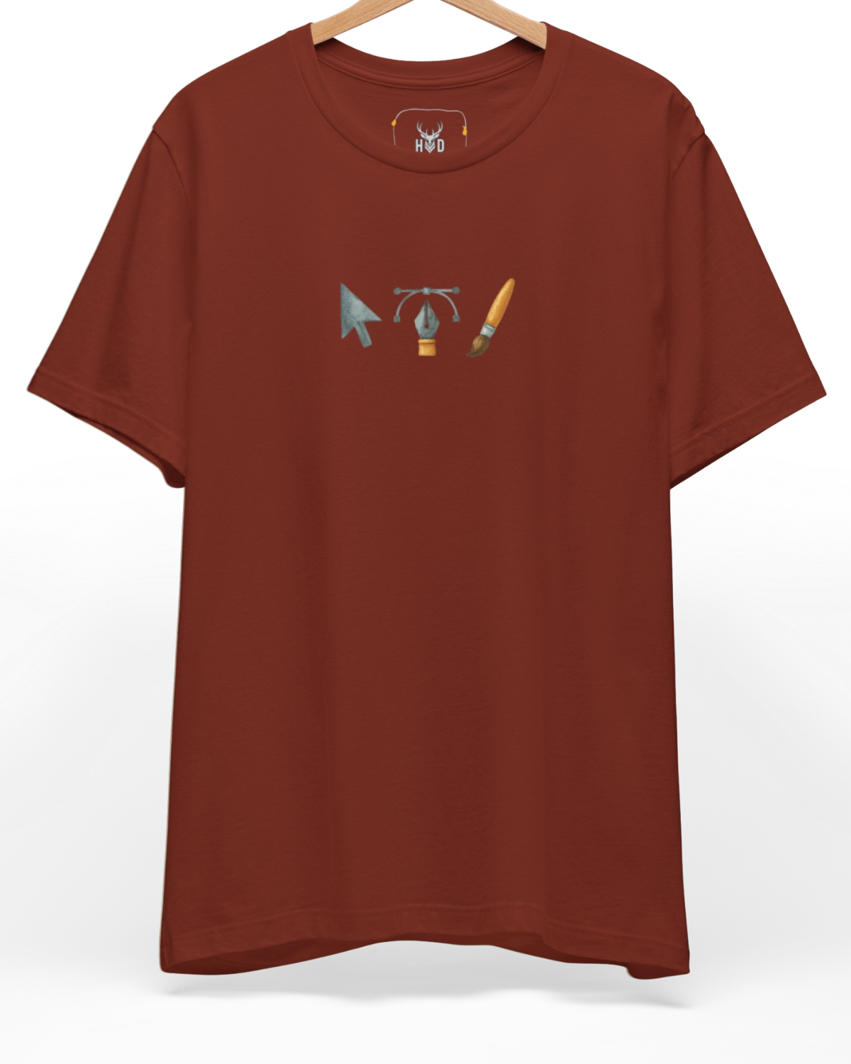 Front perspective of the game-dev-apparel-minimalist-3d-graphic-black-essential-apparel-holydeer-limited-series-top.jpg garment showing the technical software icons printed on a premium black Holydeer shirt.