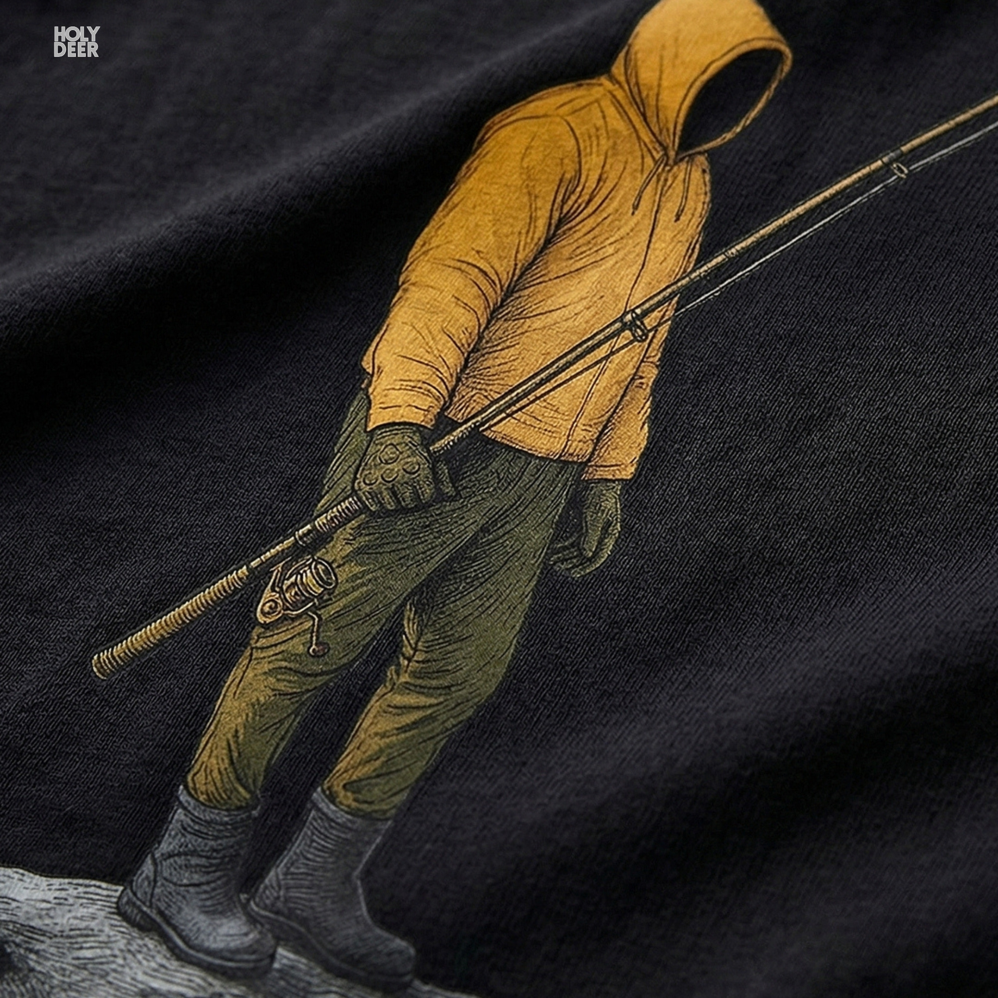 Soft abyssal maritime fog shadow studio backdrop framing the unique Minimalist Fish Tee by Holydeer Streetwear, magnifying the clean centered small print design placement and premium modern fisher gift presentation.
