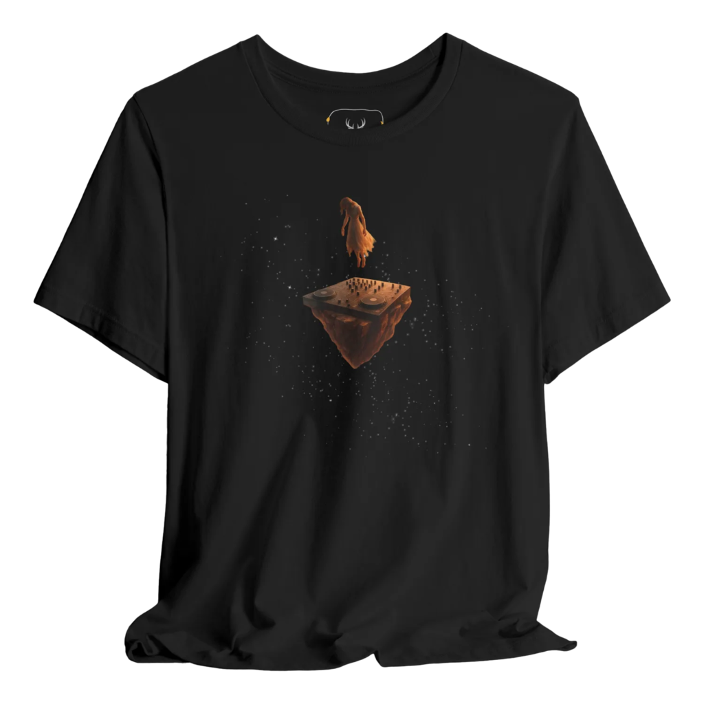 This Cosmic DJ Creative Black T-Shirt captures the essence of music lovers with its unique graphic design inspired by the galaxy. Perfect for DJs and musicians, this stylish t-shirt combines comfort with artistic flair, making it ideal for concerts and music festivals.