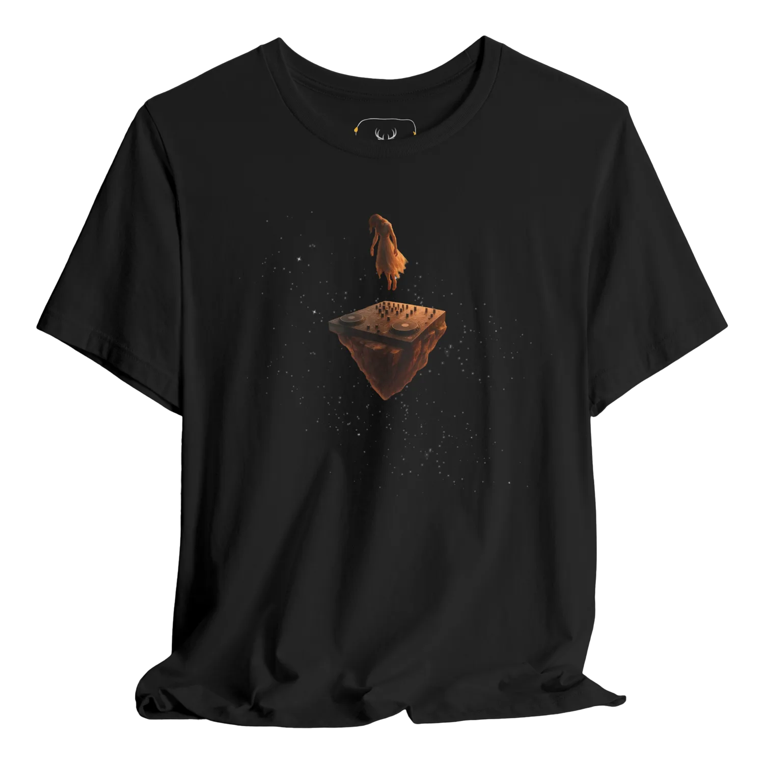 This Cosmic DJ Creative Black T-Shirt captures the essence of music lovers with its unique graphic design inspired by the galaxy. Perfect for DJs and musicians, this stylish t-shirt combines comfort with artistic flair, making it ideal for concerts and music festivals.