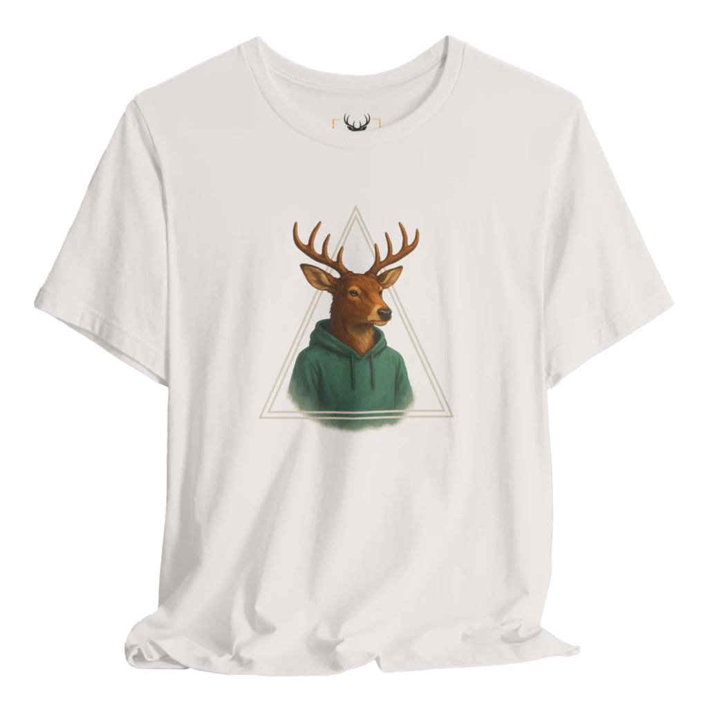 Adorable deer graphic cozy hoodie t-shirt for nature lovers. This stylish outdoor shirt features a unique animal illustration that appeals to those who appreciate wildlife. Crafted for comfort, this casual graphic tee is perfect for adventures and everyday wear.