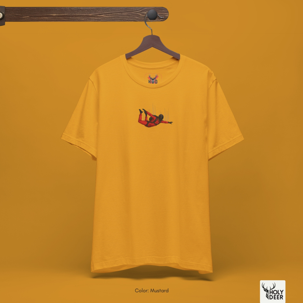 Professional flat lay photography of the Skydiving Shirt by Holydeer Apparel, arranged cleanly next to technical wrist altimeters, weathered flight logs, and outdoor hobby top essentials.
