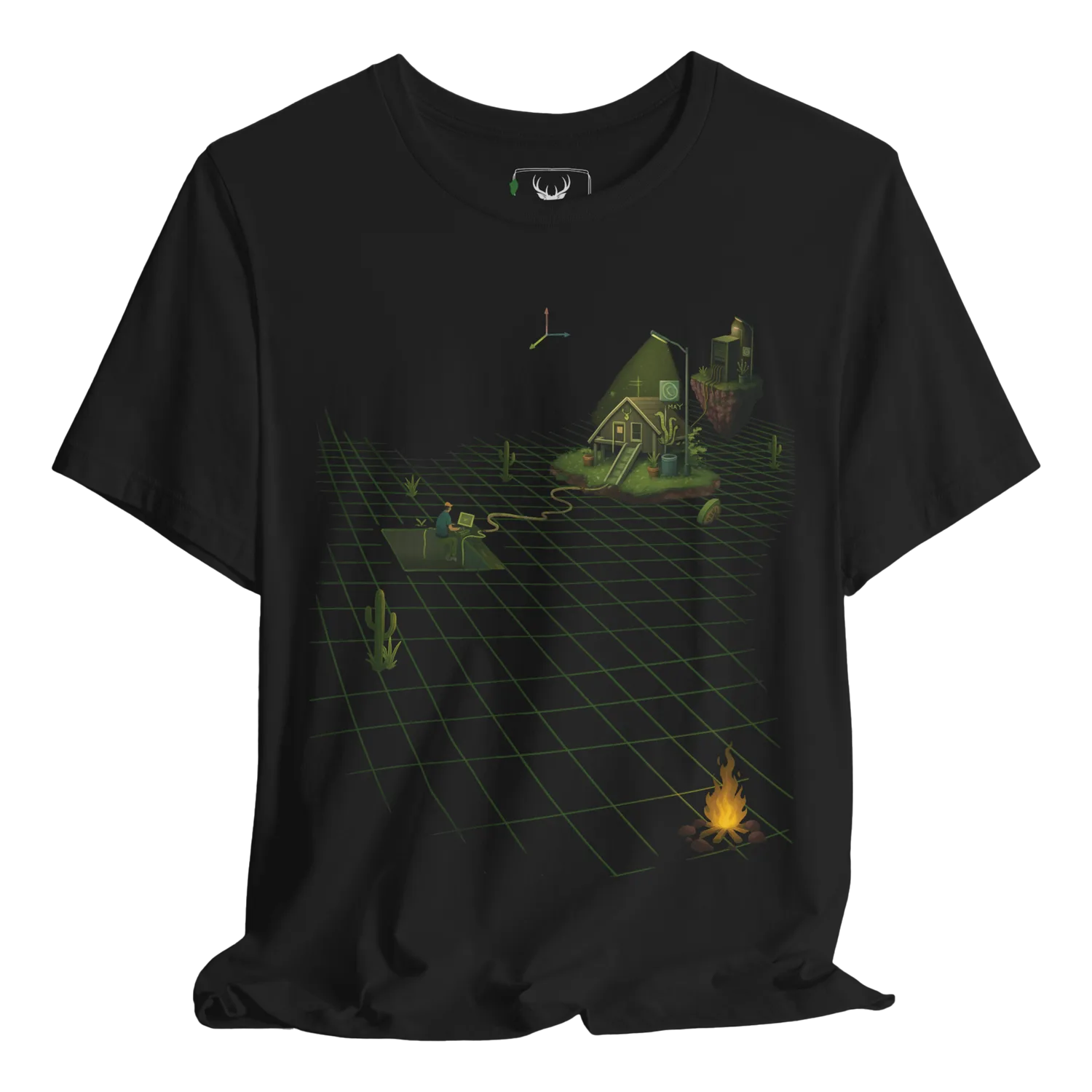 Discover your adventurous side with our Retro Geometric Graphic Black T-Shirt, a unique blend of vintage and modern styles, perfect for explorers seeking comfort and flair in their casual wear.