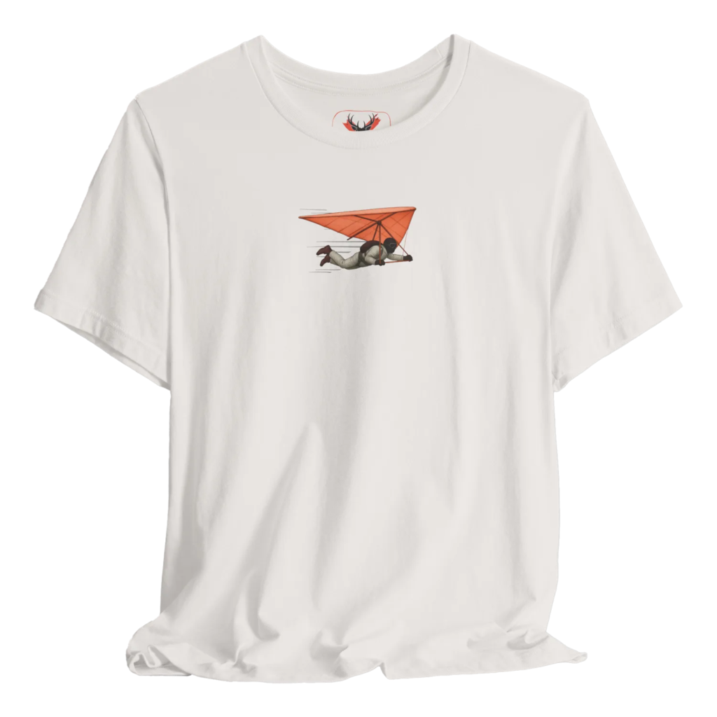 Explore the great outdoors with our Hang Gliding Adventure Inspired Fun T-Shirt. Made from comfortable cotton, this unique graphic tee features a playful design perfect for adventurers. It's ideal for both men and women who love outdoor activities and seek stylish adventure apparel.