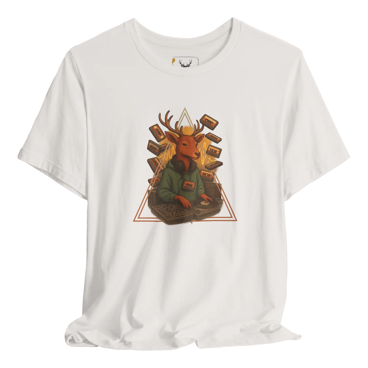 A vibrant hipster deer graphic relaxed fit t-shirt designed for music lovers. This unique animal art shirt features a cool deer illustration, making it perfect for concert lovers and creative individuals looking for stylish casual wear. The soft breathable fabric ensures comfort.