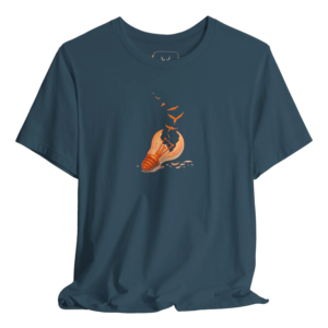 Deep teal t shirt featuring a symbolic light bulb releasing flying birds, representing creative ideas, artistic freedom, and philosophical thinking. Ideal for artists, designers, and creative people who enjoy surreal minimal graphics and concept illustration in streetwear style.