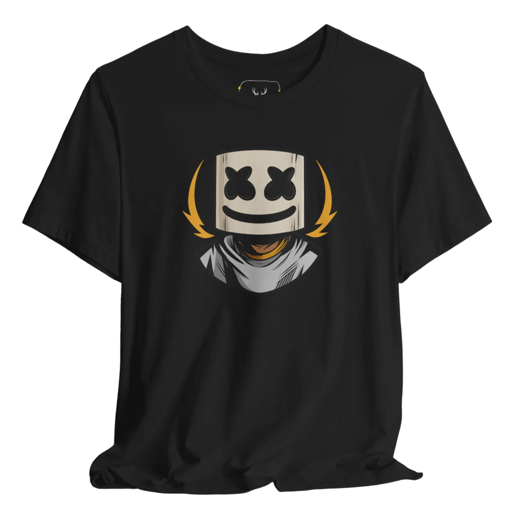 Stylish and trendy Marshmallow Music Lover Graphic T-Shirt for fans, featuring a unique design that appeals to music enthusiasts. This black graphic shirt is perfect for casual wear, concerts, and showcases your love for music with eye-catching graphics made from soft cotton fabric.