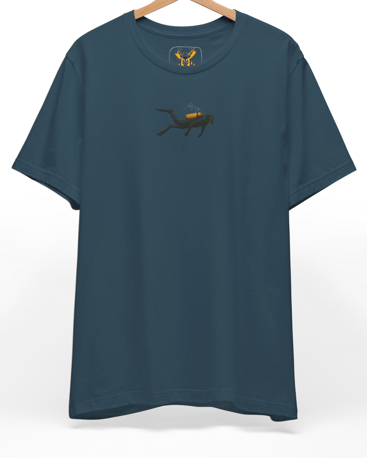 Premium Scuba Diving Shirt displaying a high-detail aesthetic dive art shirt design and marine life apparel concept on a vintage white top layout, designed by Holydeer Clothing.