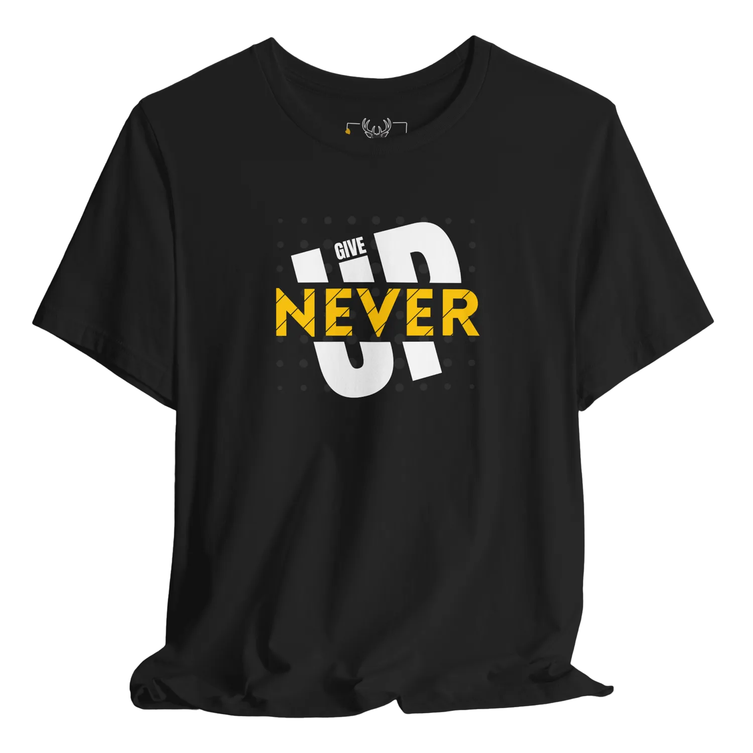 Motivational Never Give Up T-Shirt for men and women featuring an inspirational graphic design. Perfect for gym motivation and casual wear, this uplifting shirt promotes a positive attitude and is ideal for fitness enthusiasts. Comfortable and stylish, it's a great confidence booster.