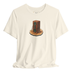 Unique vintage speaker graphic t-shirt designed for music lovers. This soft cotton tee features a retro sound design that is perfect for concerts or casual outings. Ideal for those who appreciate cool music-themed clothing and artistic apparel.