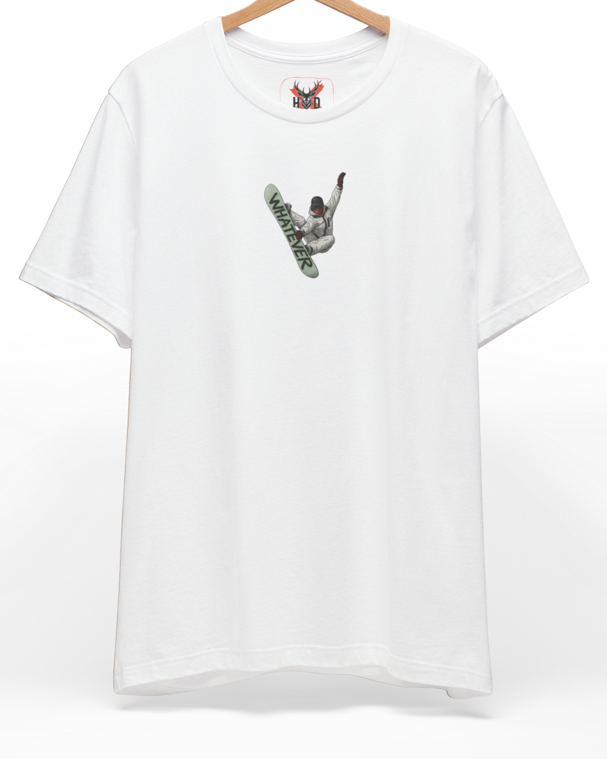Premium Snowboarding Shirt displaying a modern graphic tee indy grab illustration and minimalist snow tee concept on a deep teal layout, designed by Holydeer Clothing.