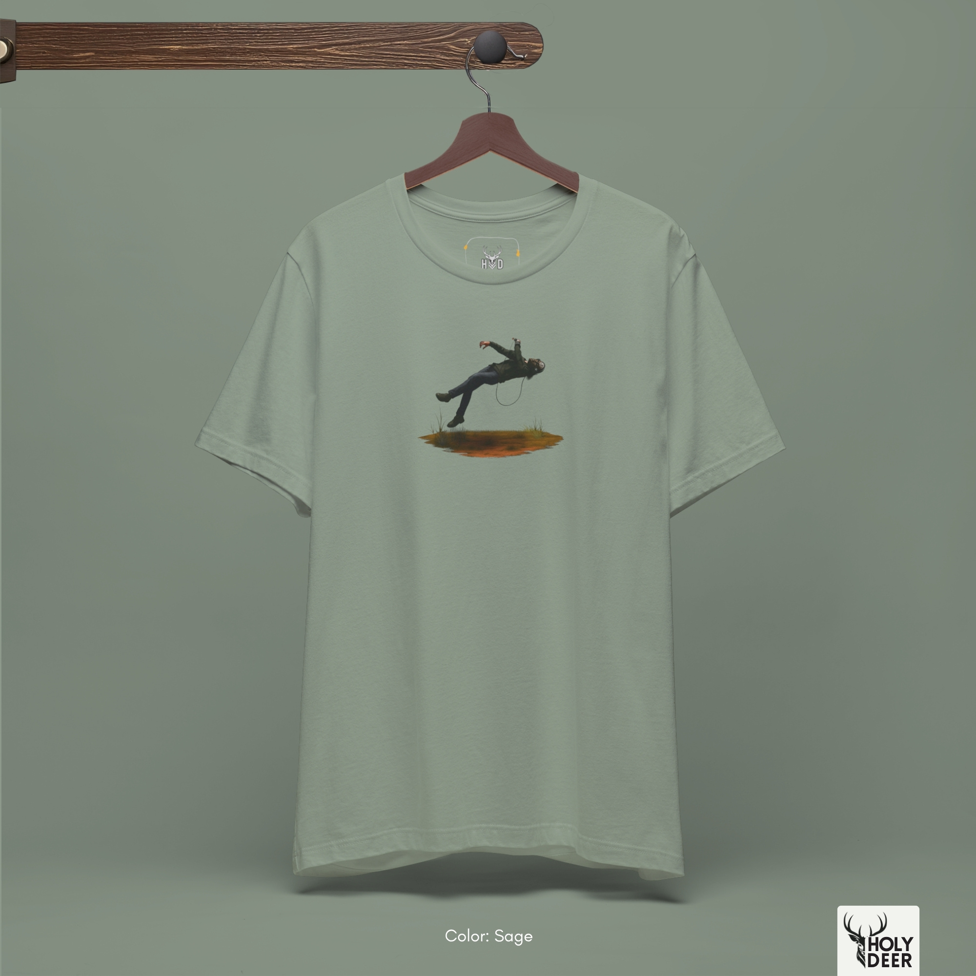 Soft strobe shadow studio backdrop framing the unique Techno Graphic Tee by Holydeer Streetwear, magnifying the clean centered electronic music tee placement and premium electronicmusic gift presentation.