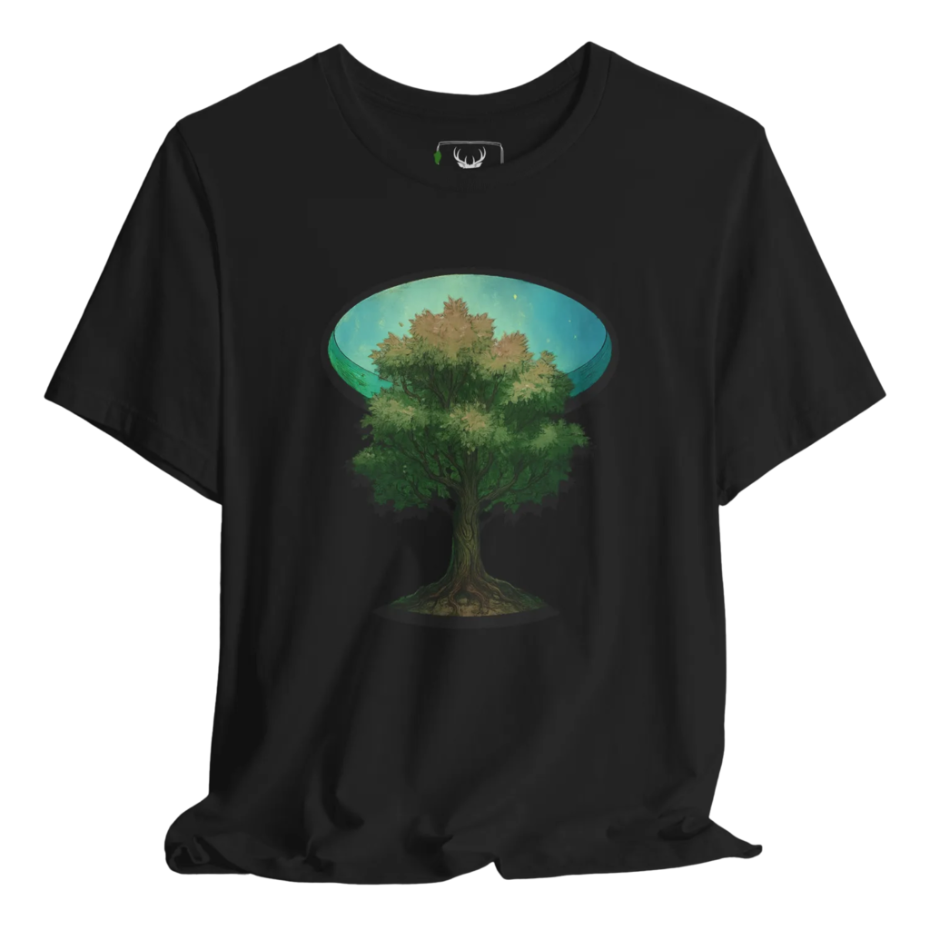 Tree graphic t-shirt designed for nature enthusiasts, featuring a majestic tree illustration on breathable fabric. Perfect for environmental advocates and outdoor lovers, this eco-friendly graphic tee embodies a stylish yet comfortable option for nature lovers and adventurers alike.