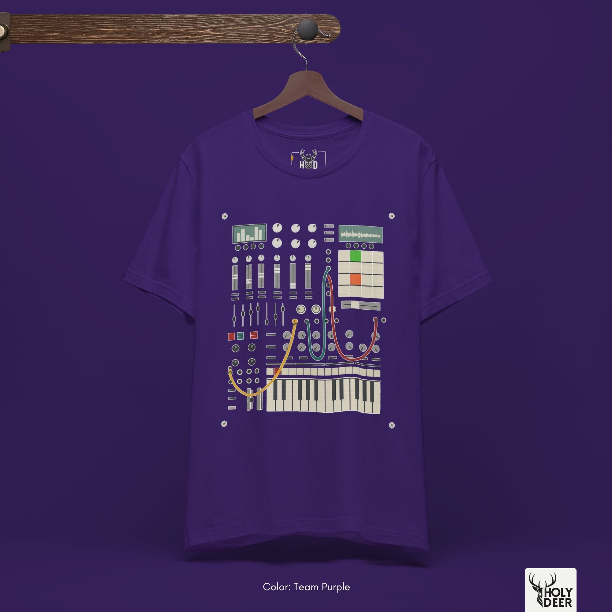 High-end unboxing presentation of the Modular Synth Tee from Holydeer Apparel, showcasing the premium custom shipping experience crafted for this specific dynamic studio drop.