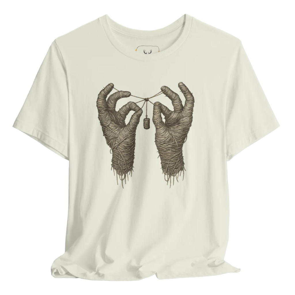 A unique graphic t-shirt featuring a creative hands design, perfect for artistic souls. This soft fabric tee combines comfort with style, making it a must-have for anyone who loves bold, eye-catching apparel that expresses their individuality.