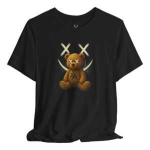 Explore our unique teddy bear t-shirt featuring a stylish and eye-catching graphic design. This comfortable and artistic tee is perfect for casual wear and makes a bold fashion statement. Suitable for urban style enthusiasts, it combines softness with trendy aesthetics, creating a must-have for stylish men.