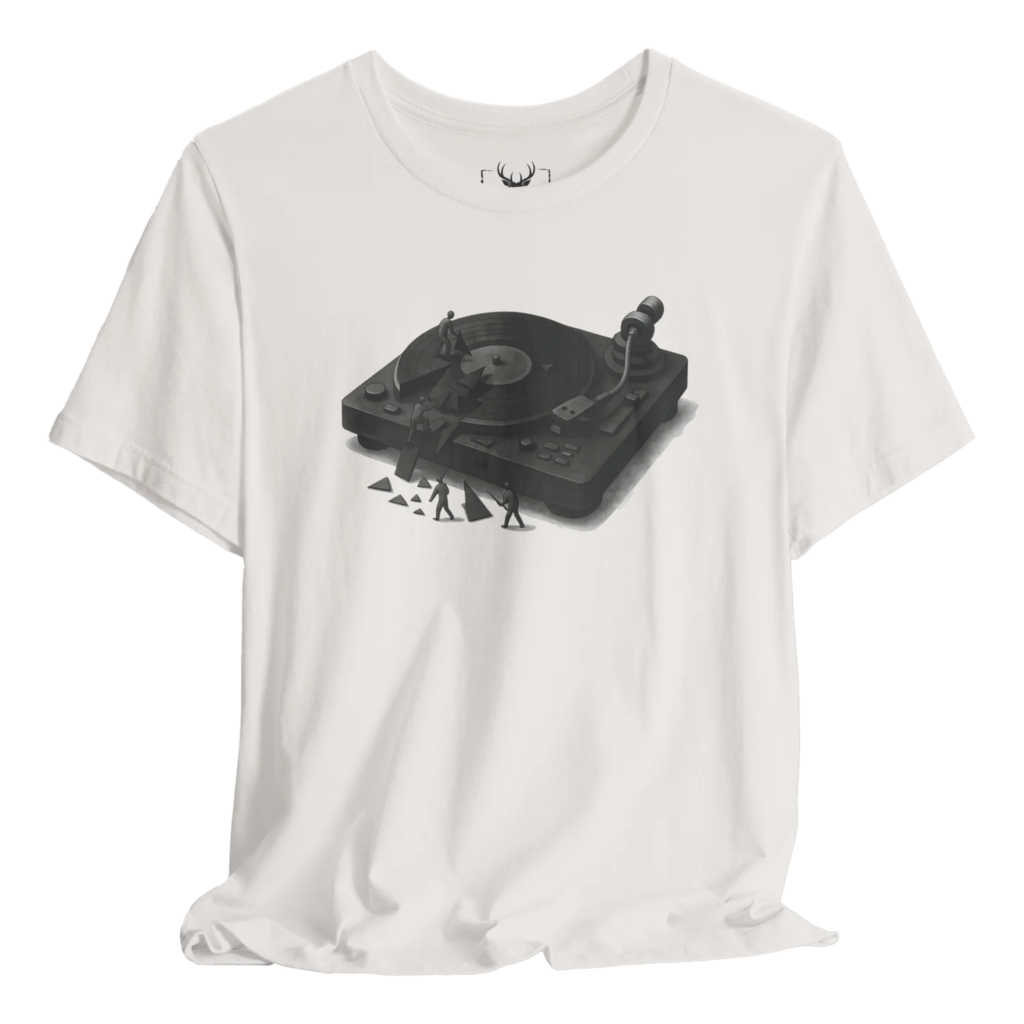 Stylish Vinyl Record Lover's Artistic T-Shirt, perfect for music fans who appreciate unique designs. This comfortable and trendy apparel features artistic elements that resonate with music lovers and is ideal for casual wear, concerts, and gifting to musicians.