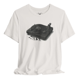 Stylish Vinyl Record Lover's Artistic T-Shirt, perfect for music fans who appreciate unique designs. This comfortable and trendy apparel features artistic elements that resonate with music lovers and is ideal for casual wear, concerts, and gifting to musicians.