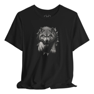 Fierce Wolf Graphic T-Shirt for animal lovers, featuring a bold wolf graphic on soft cotton material. Perfect for outdoor adventures and everyday wear, this unique gift for him showcases a stylish black wolf design suited for men who appreciate wildlife.