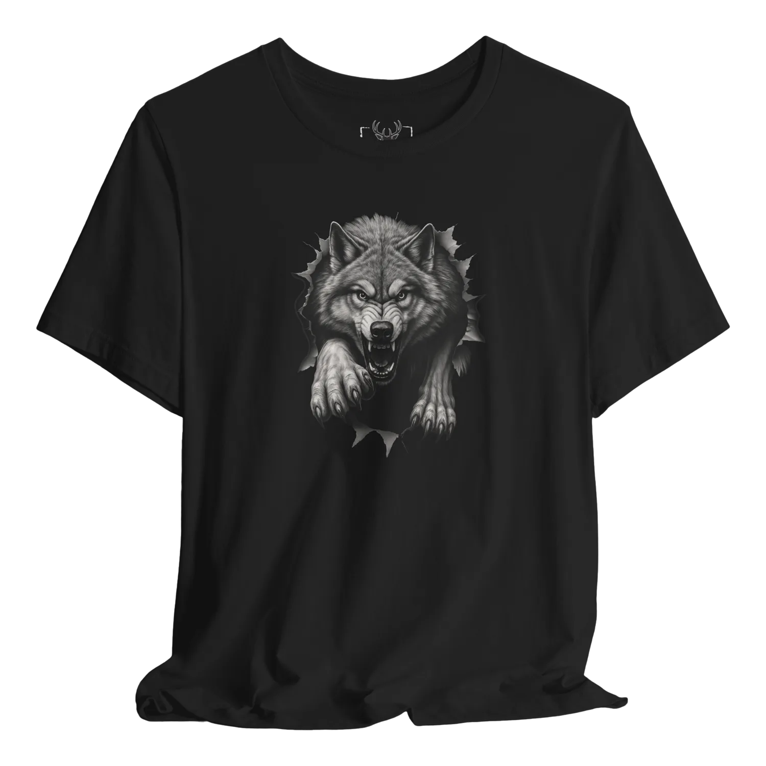 Fierce Wolf Graphic T-Shirt for animal lovers, featuring a bold wolf graphic on soft cotton material. Perfect for outdoor adventures and everyday wear, this unique gift for him showcases a stylish black wolf design suited for men who appreciate wildlife.