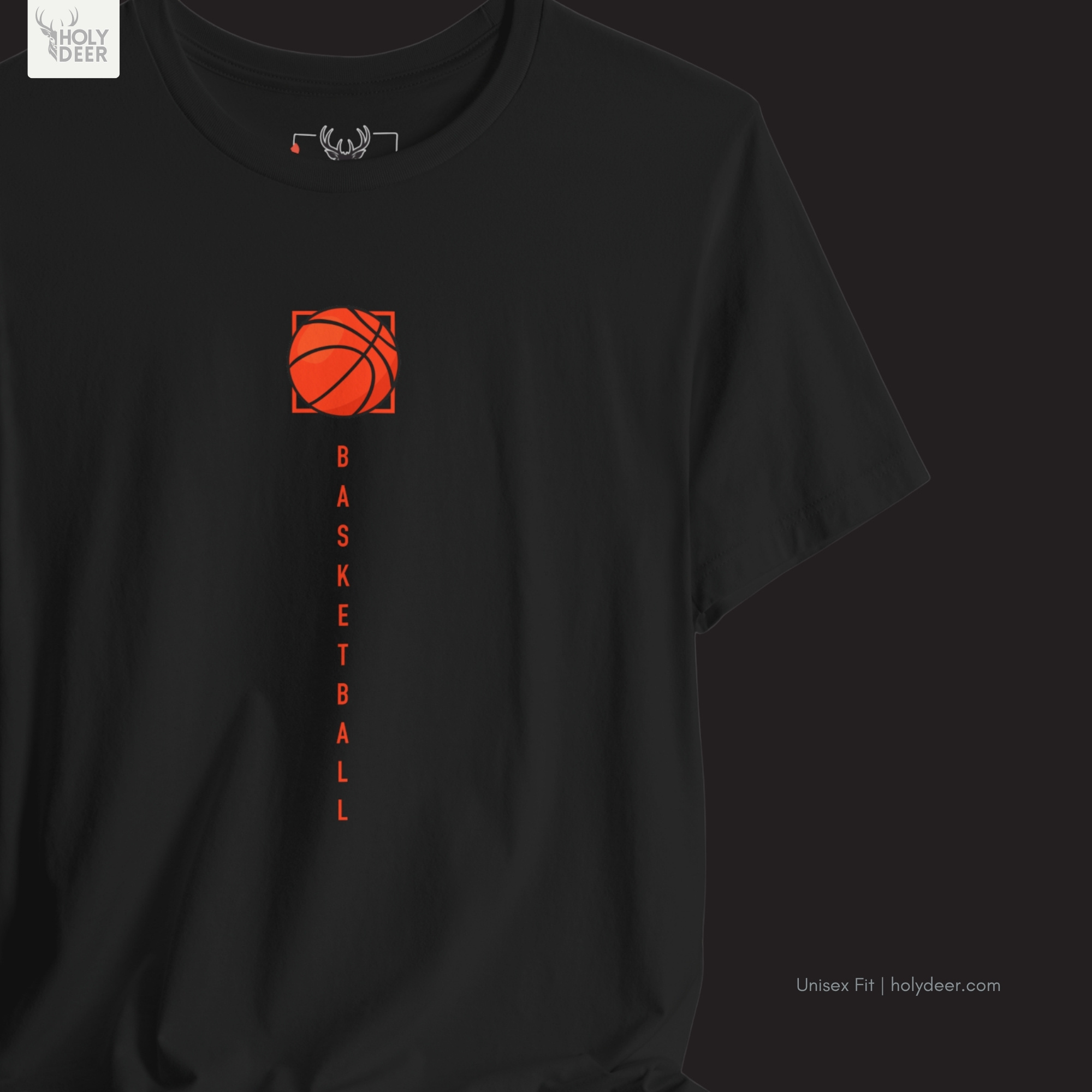 Urban asphalt court lifestyle model wearing the centered Minimalist Hoops Life Graphic Tee from Holydeer Clothing, standing as a high-end hoops life shirt statement matching elite streetwear sport trends.