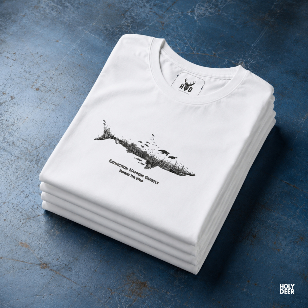 High-magnification print detail capturing the dense seafloor vegetation, swimming sea turtles, and sharp high-contrast charcoal ink details of the aesthetic shark art.
