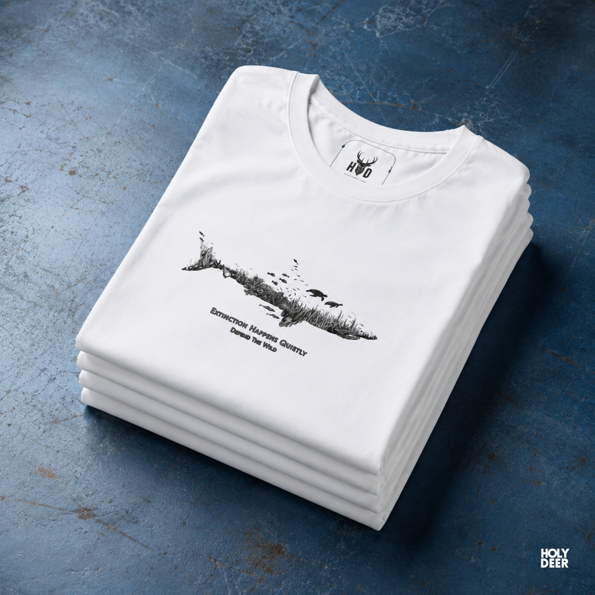 High-magnification print detail capturing the dense seafloor vegetation, swimming sea turtles, and sharp high-contrast charcoal ink details of the aesthetic shark art.