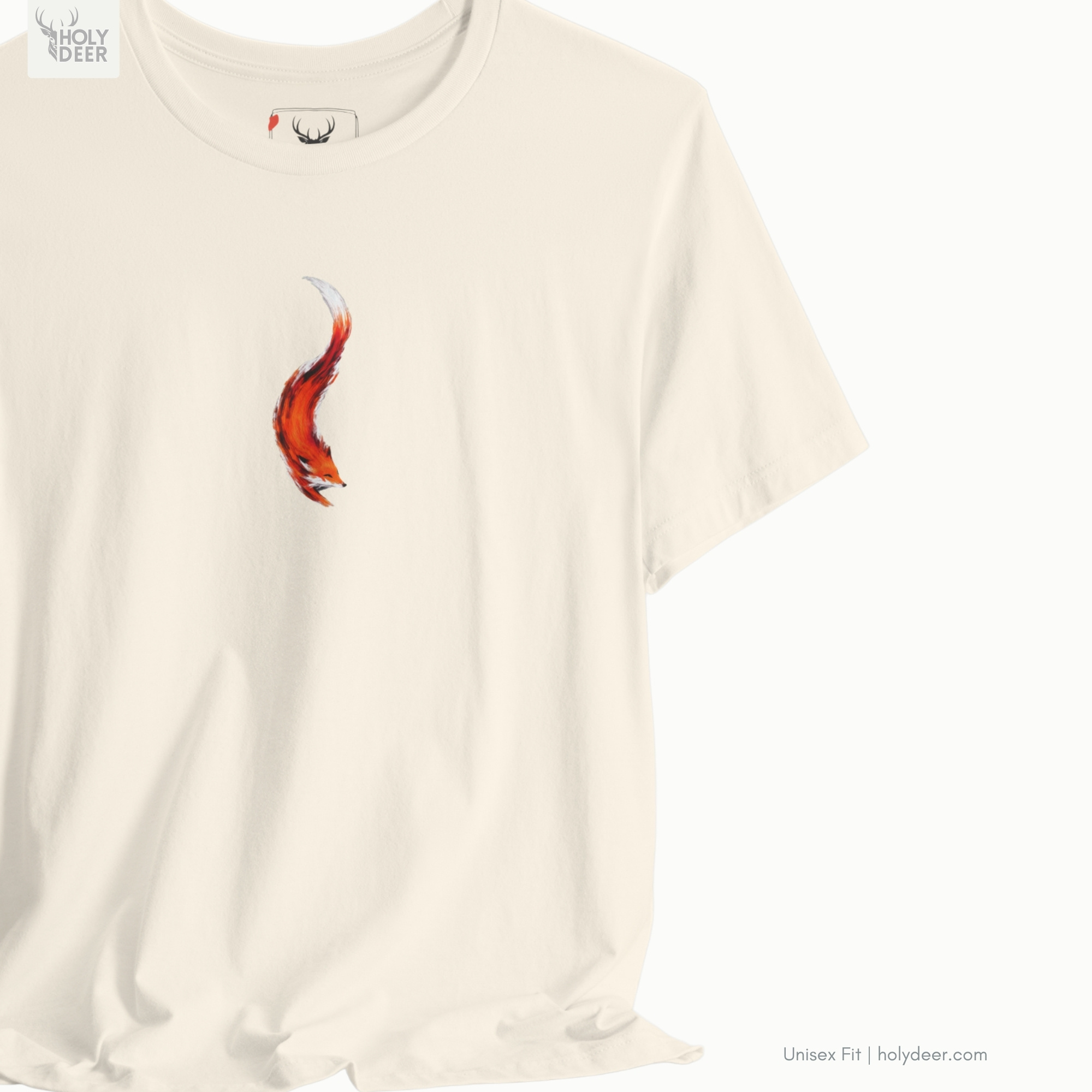 Technical close-up highlighting the fading white and soft gray brush tip endings that complete the upper flourish of the origami fox shirt art.