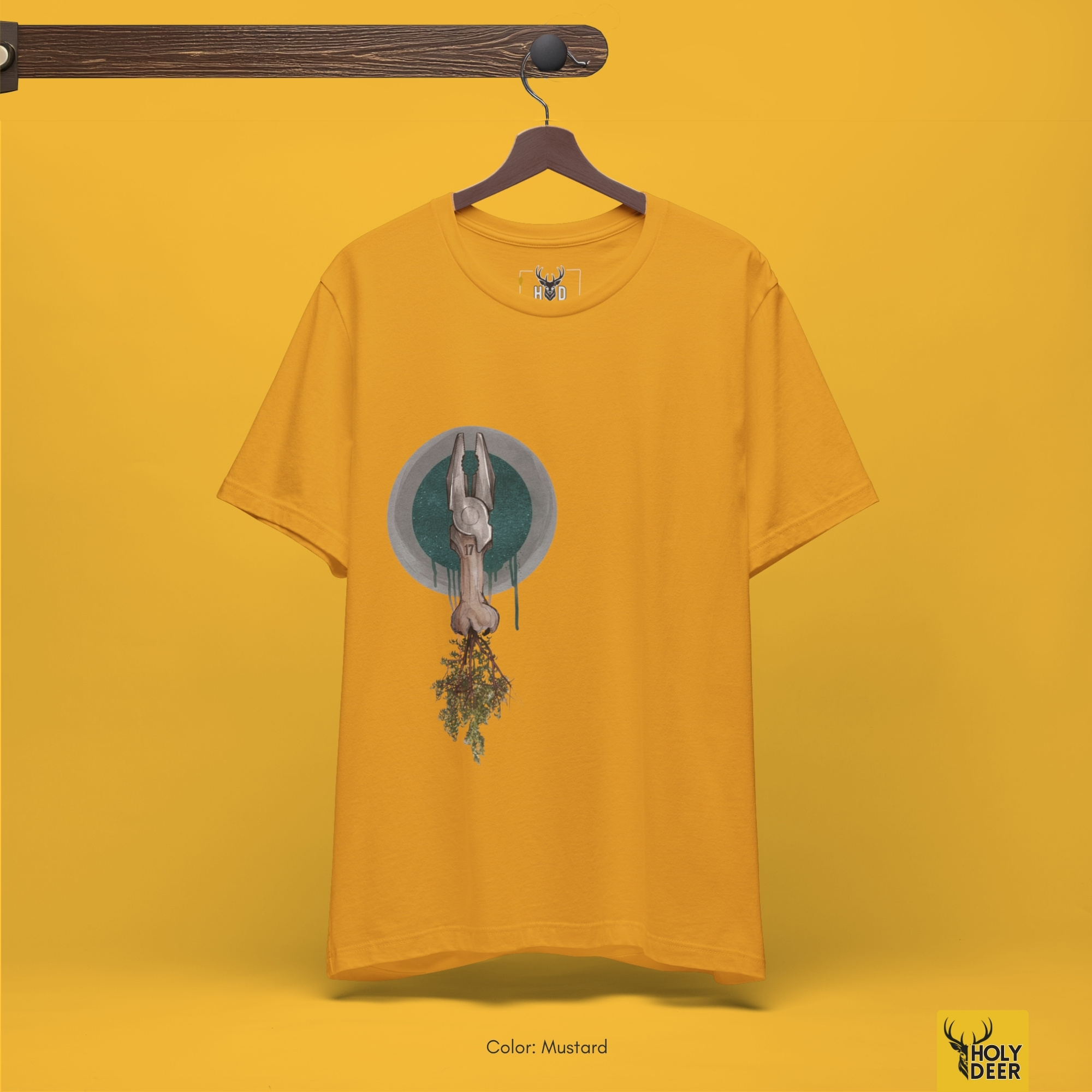 Soft dramatic abstract circle shadow studio ray backdrop framing the unique Organic Tool Tee by Holydeer Streetwear, magnifying the clean centered visual metaphor tee placement and premium vintage white presentation.