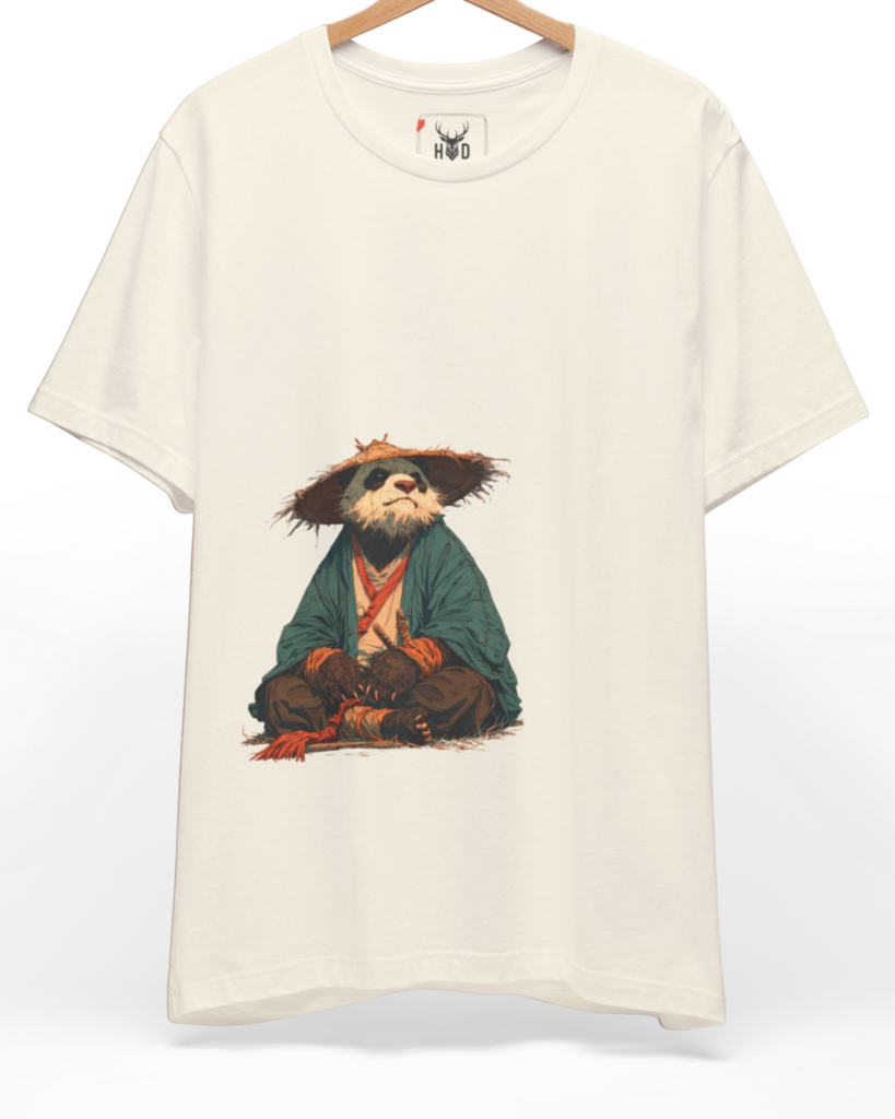 Premium Samurai Panda Shirt displaying a high-detail rōnin panda in a kimono and straw hat concept on a black graphic tee layout, designed by Holydeer Clothing.