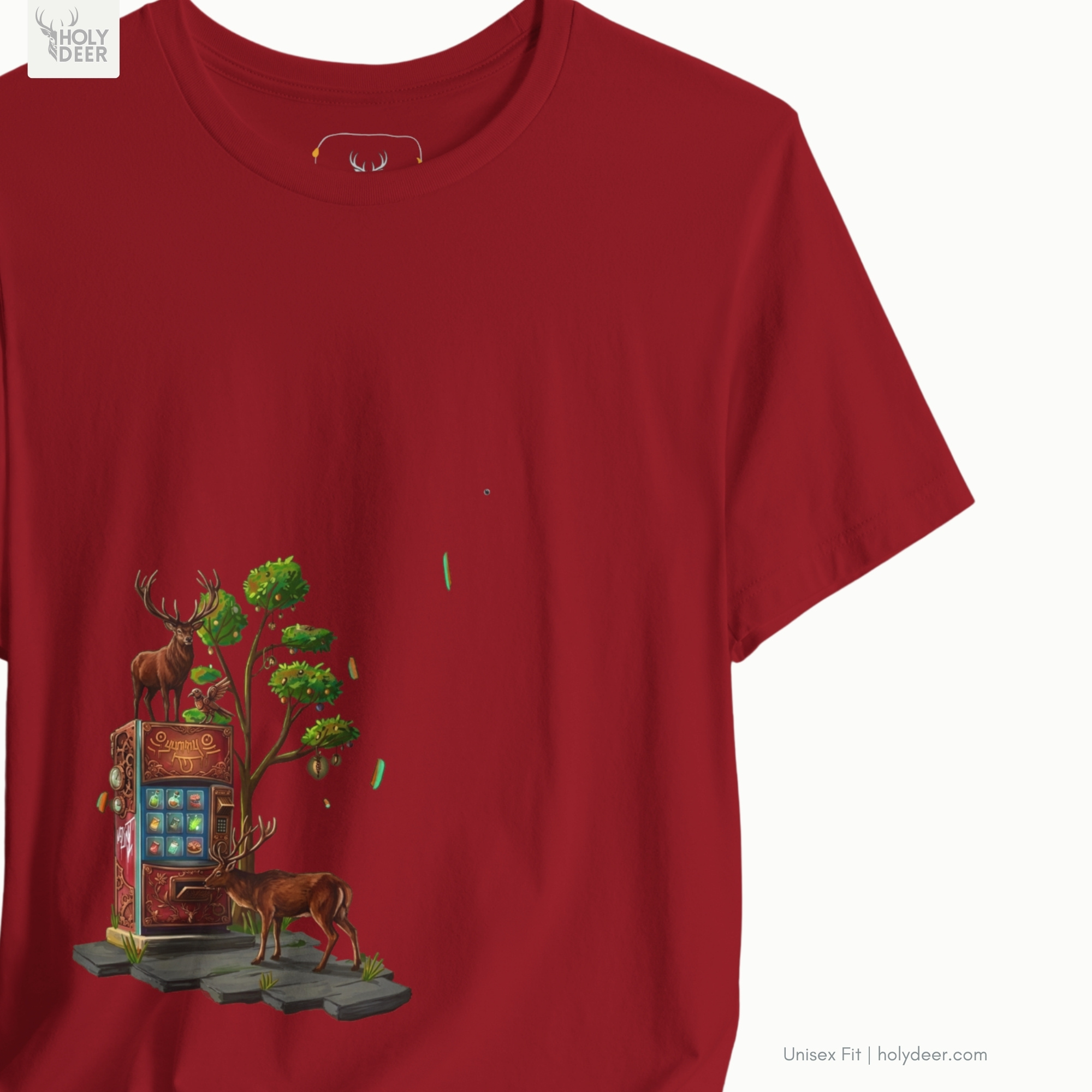 A top-down lifestyle layout featuring the forest spirit gift tee neatly folded next to real dehydrated woodland botanicals and vintage forged metal props.