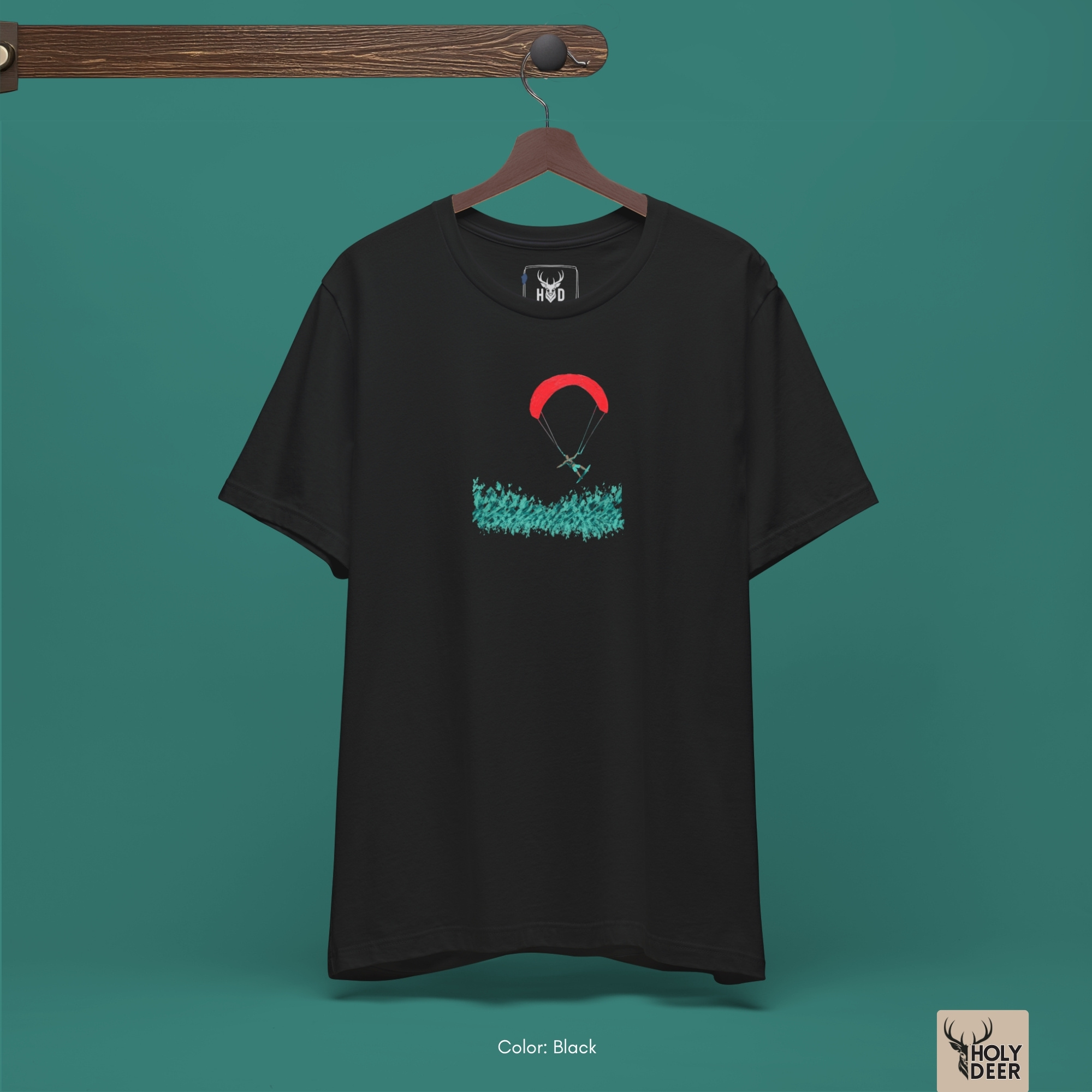 Technical close-up highlighting the heavy ink ridges, segmented teal brush marks, and dark green shadow dabs forming the peak of the ocean breeze graphic print.