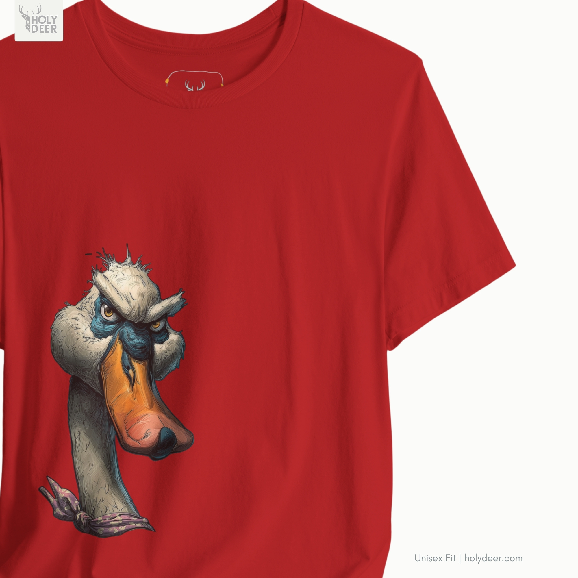 Minimalist white backdrop focusing heavily on the standalone silhouette of the Grumpy Duck Shirt by Holydeer, proving it acts as a unique humorous gift idea and an essential creative artist wear piece.