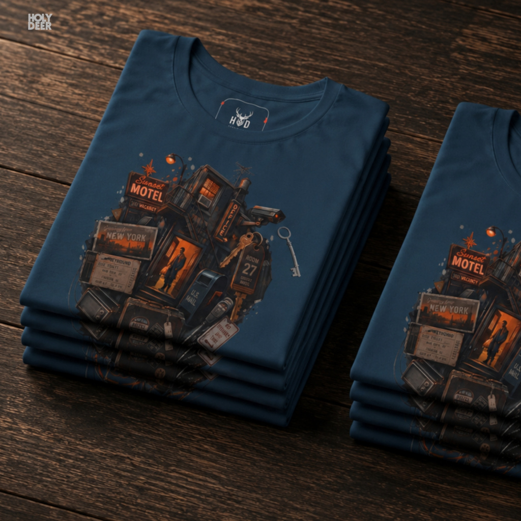 Detailed view of the Cyberpunk Tee print showcasing intricate dystopian future scifi top elements, synthwave apparel aesthetics, and professional screen-printed retro cyberpunk art textures by Holydeer.