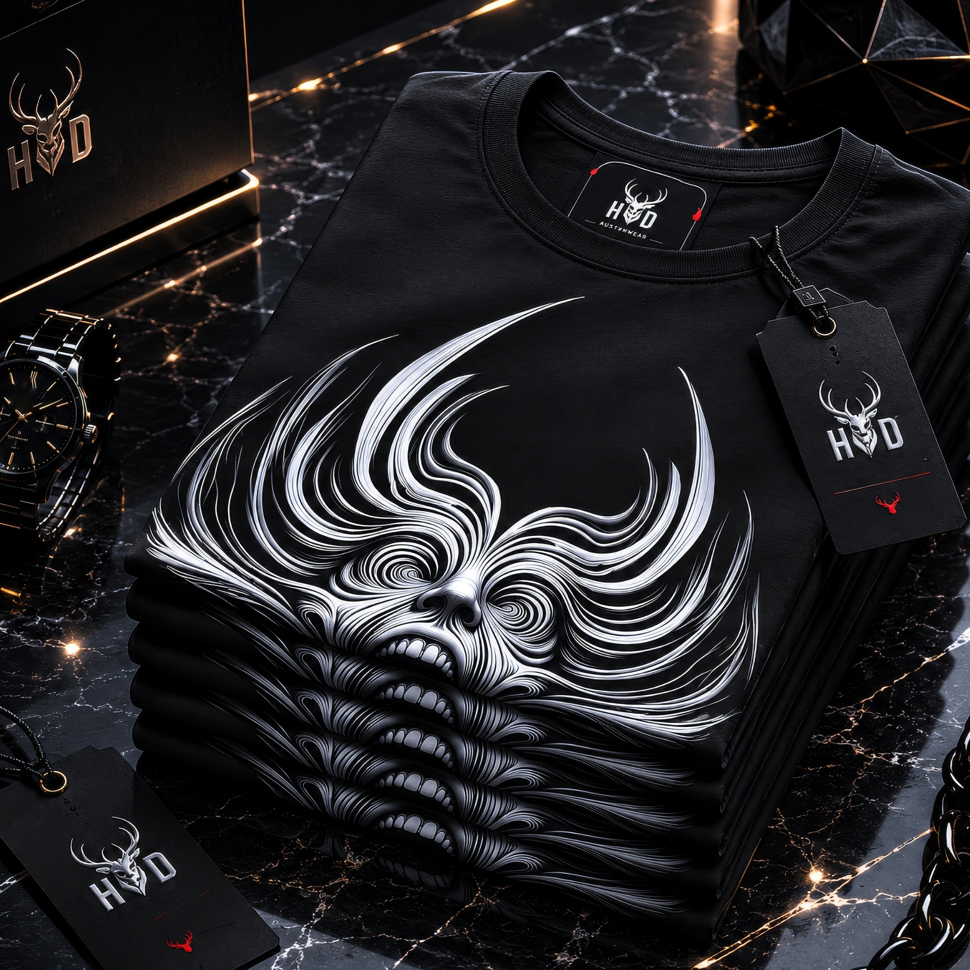 Macro view of the Dark Psychedelic Tee print showcasing intricate illusion graphic tee lines, sleek hypnotic optical art textures, and the raw creative artist wear rendering crafted exclusively by Holydeer Streetwear.