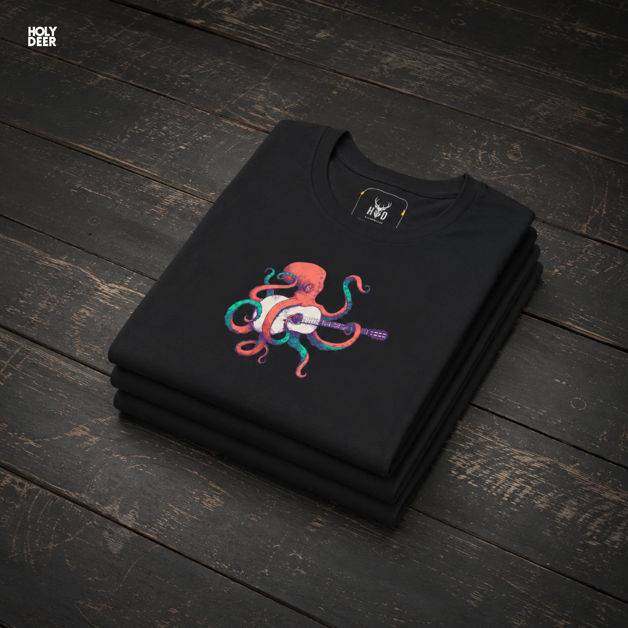 A candid arts district outdoor lifestyle photo featuring a creator wearing the official Indie Musician Tee by Holydeer Clothing, blending seamlessly into raw quirky streetwear and dynamic creative artist wear settings.