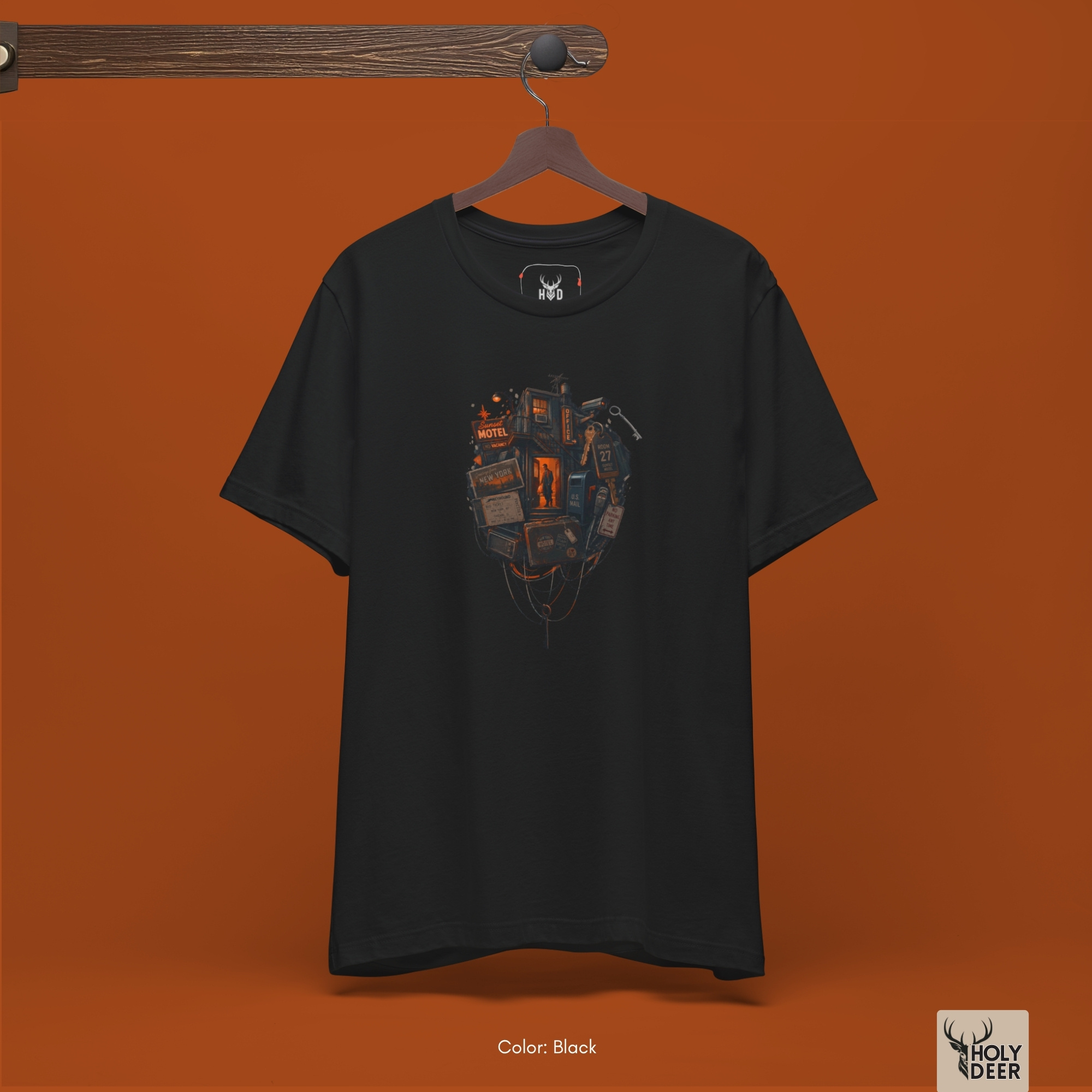 model presenting a minimalist Cyberpunk Tee outfit from Holydeer Streetwear, blending a sci-fi aesthetic with an edgy dystopian future vibes, making it an ideal unique artist gift for youth.