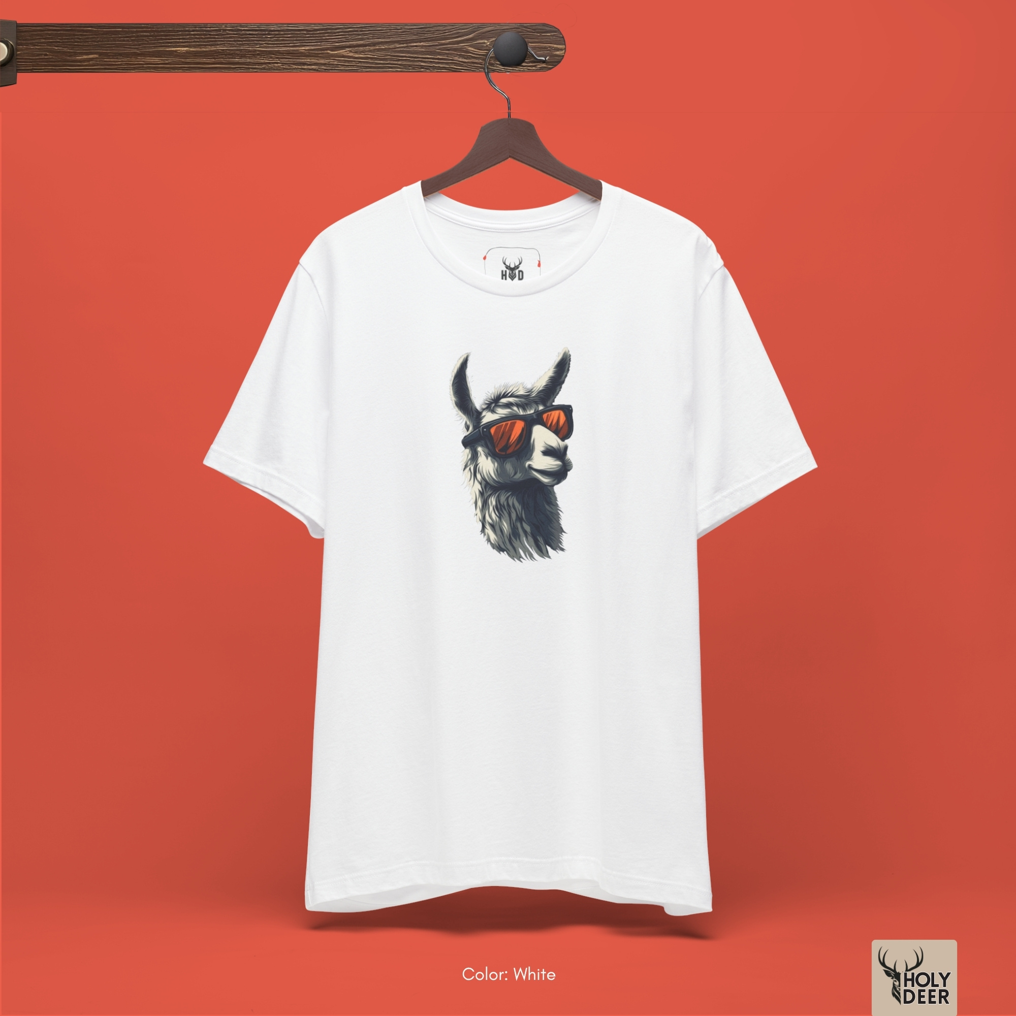 Minimalist dark backdrop focusing heavily on the standalone silhouette of the Cool Llama Shirt by Holydeer, proving it acts as a unique artist gift and an essential citron graphic top piece.