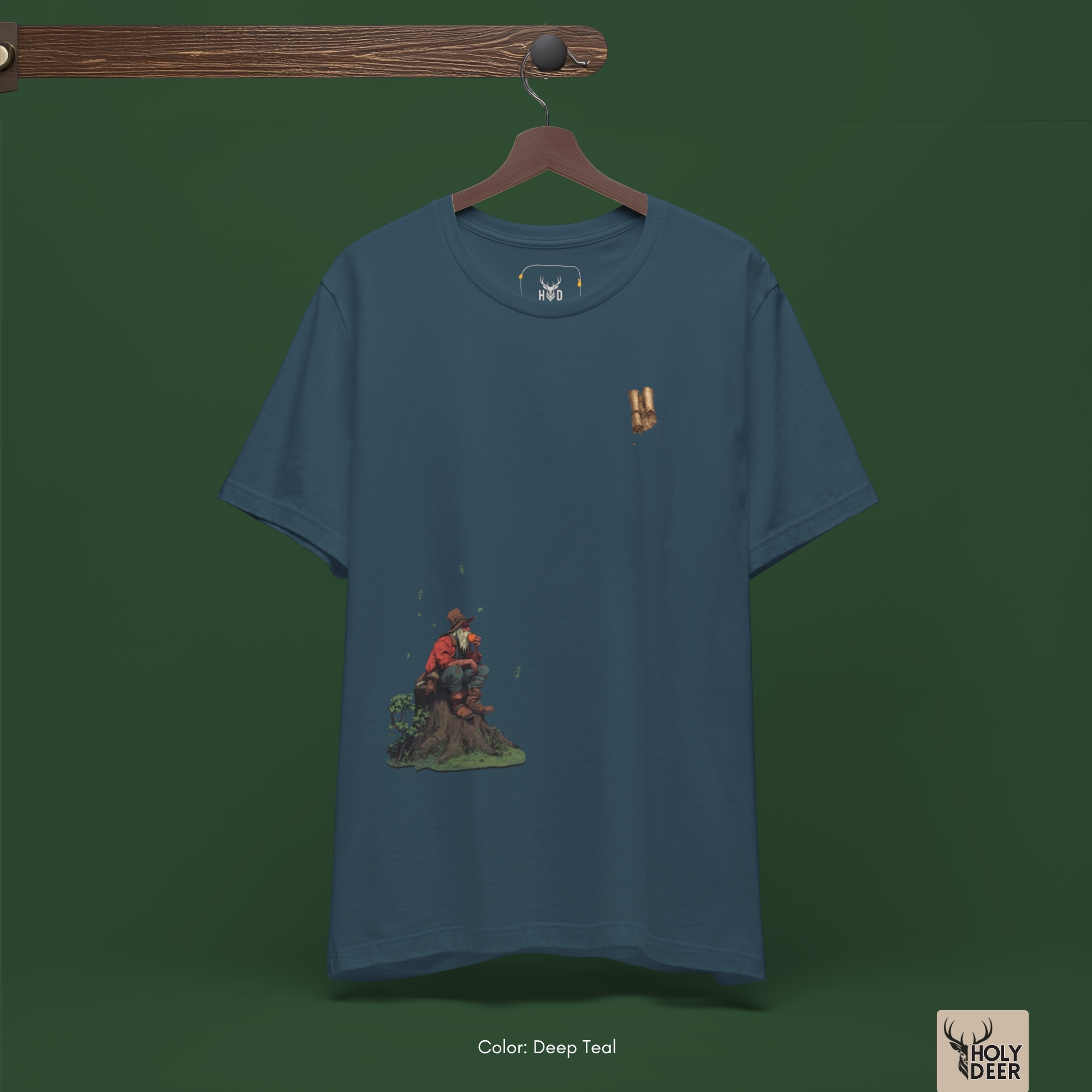 Soft amber shadow studio backdrop framing the unique Aesthetic Fantasy Storyteller Tee by Holydeer Streetwear, magnifying the clean off-centered ancient scroll tee placement and premium unique artist gift presentation.
