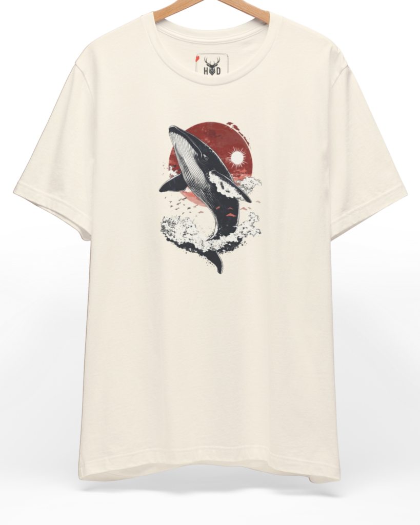 Premium Kanagawa Wave Tee displaying a unique modern graphic tee japan culture enthusiast whale graphic top holydeer layout on a white backdrop, designed by Holydeer Clothing.