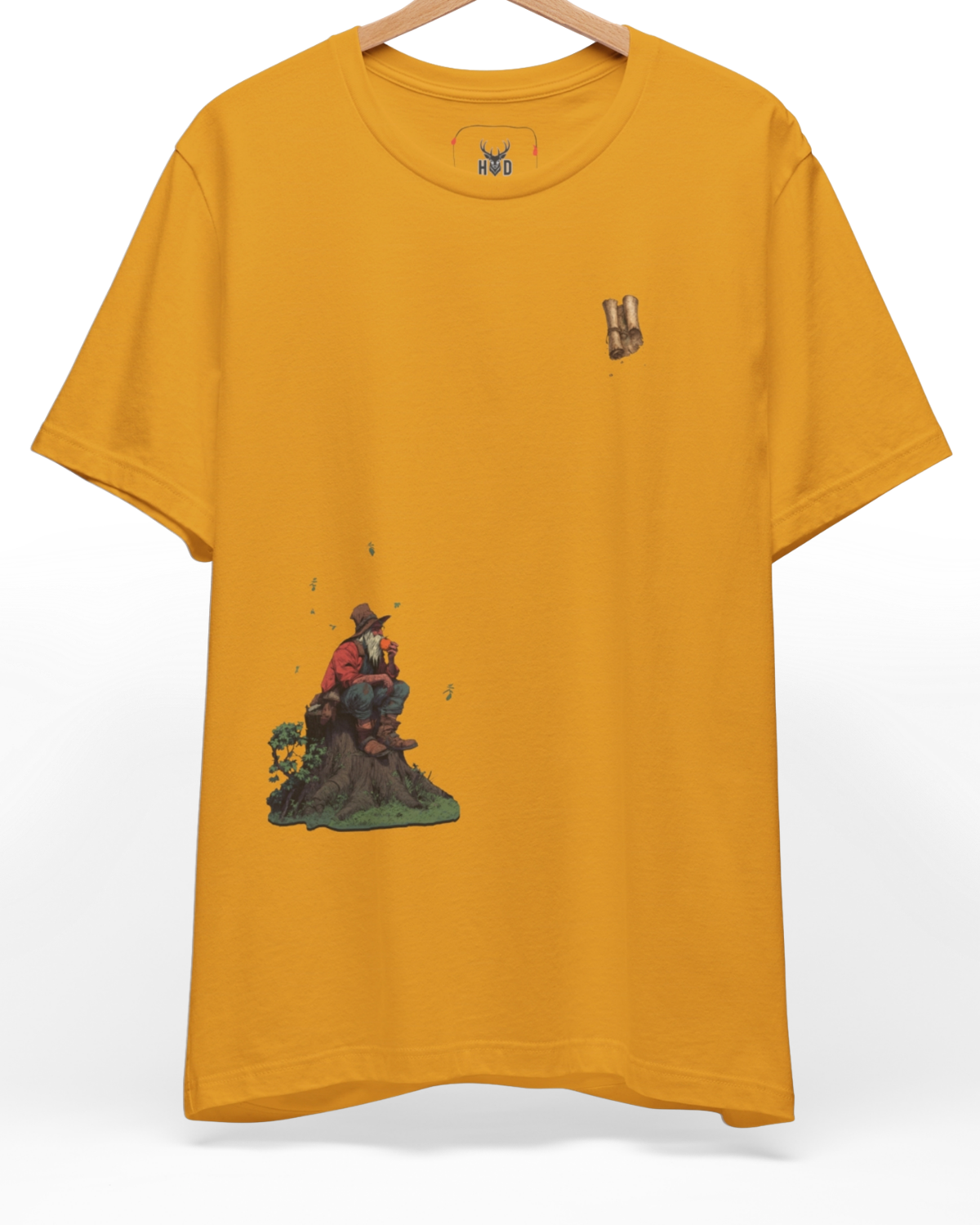 Premium Aesthetic Fantasy Storyteller Tee displaying a high-detail old wizard top and floating ancient scroll tee concept on a warm cream graphic tee layout, designed by Holydeer Clothing.