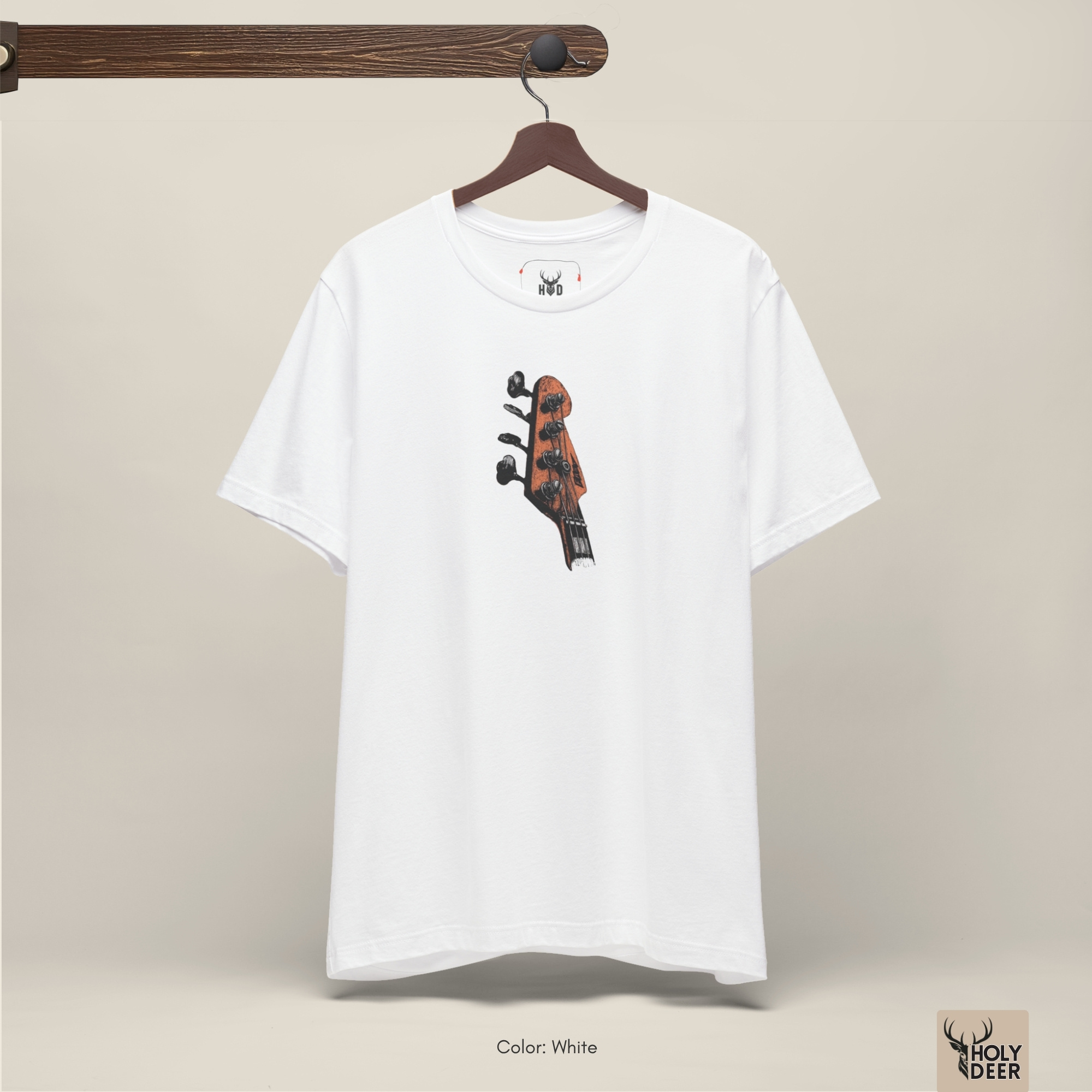 Cleanly folded presentation of the Bass Guitar Tee, showing how the centered jazz bassist shirt graphic forms an elite focal point for premium unique artist gift capsule lines.