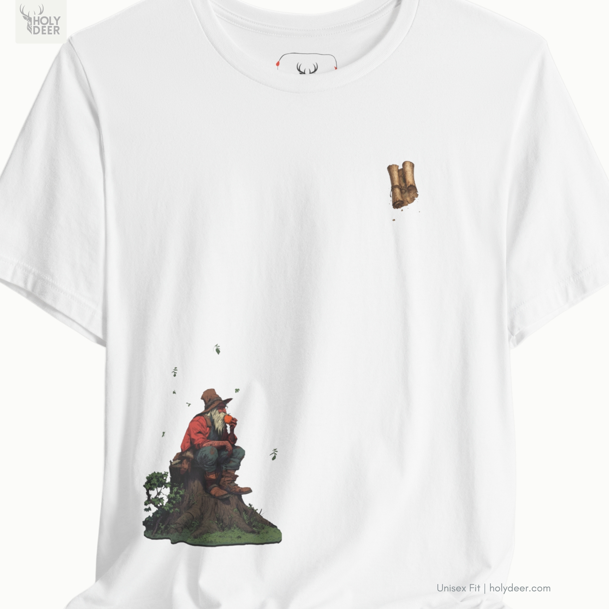 High-end unboxing presentation of the Aesthetic Fantasy Storyteller Tee from Holydeer Apparel, showcasing the premium custom shipping experience crafted for this specific dynamic folklore drop.