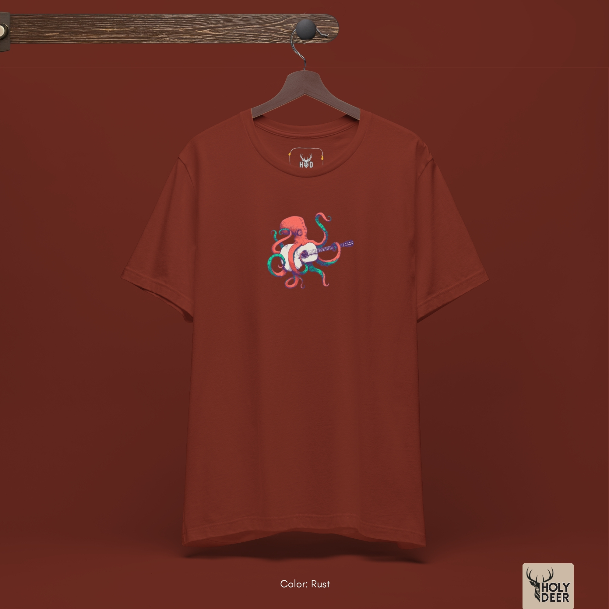 High-end unboxing presentation of the Indie Musician Tee from Holydeer Apparel, showcasing the premium custom shipping experience crafted for this specific dynamic acoustic drop.