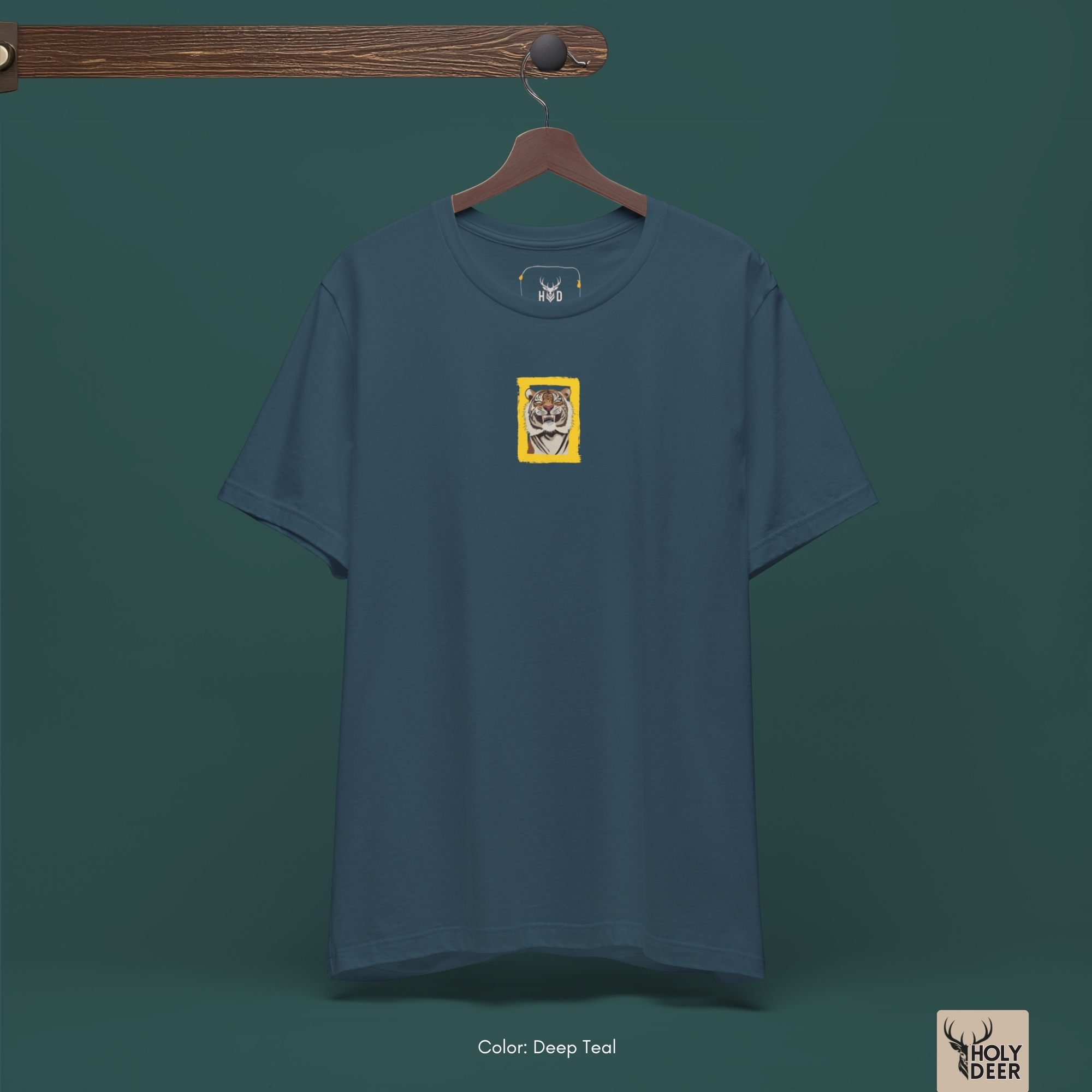 A presentation frame showing the unboxing phase with the black indie aesthetic wear shirt sitting inside a sturdy kraft shipping container.