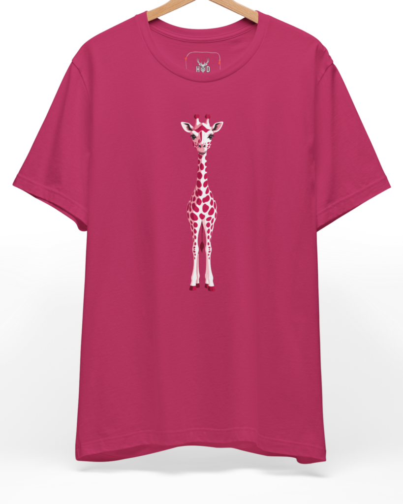 Studio frame of the item displaying the miniature pink spot animal illustration on a rich berry apparel base.