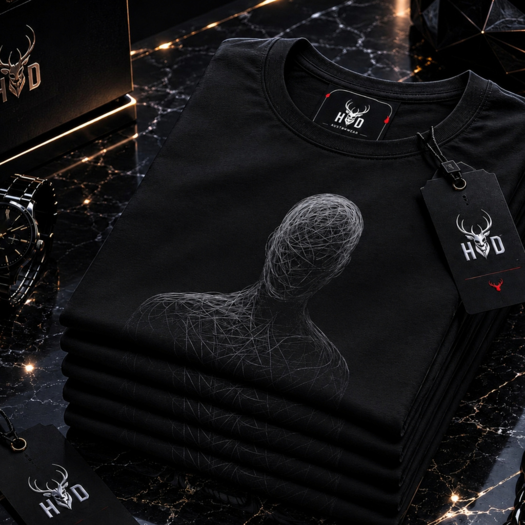 A close showroom catalog viewpoint of the Holydeer Apparel Abstract Bust Tee showing the specialized Alternative Apparel printing finish. The framework tracks the tight screen registration of this Surreal Silhouette and Artistic Human Top selection to monitor deep design style rendering, material texturing behaviors, and light reflection.